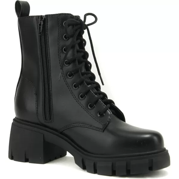 Soda TUNDRA  Women Lug Sole Lace up Fashion Combat Ankle Boot wSide ZipperBlack