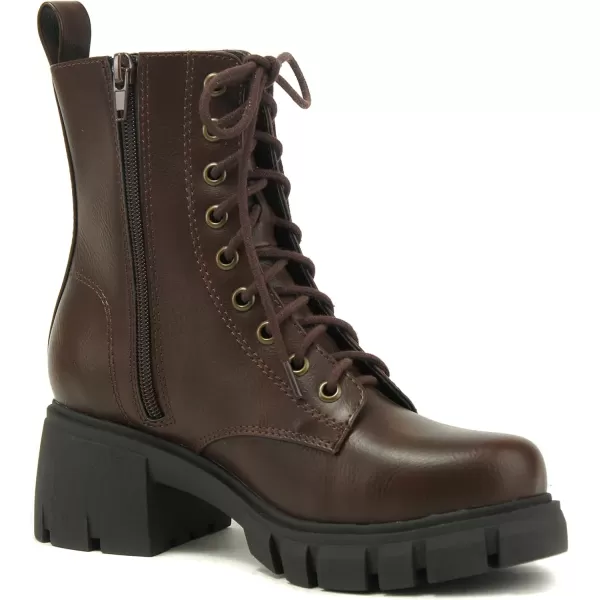 Soda TUNDRA  Women Lug Sole Lace up Fashion Combat Ankle Boot wSide ZipperBrown