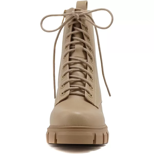 Soda TUNDRA  Women Lug Sole Lace up Fashion Combat Ankle Boot wSide ZipperLblond Pu