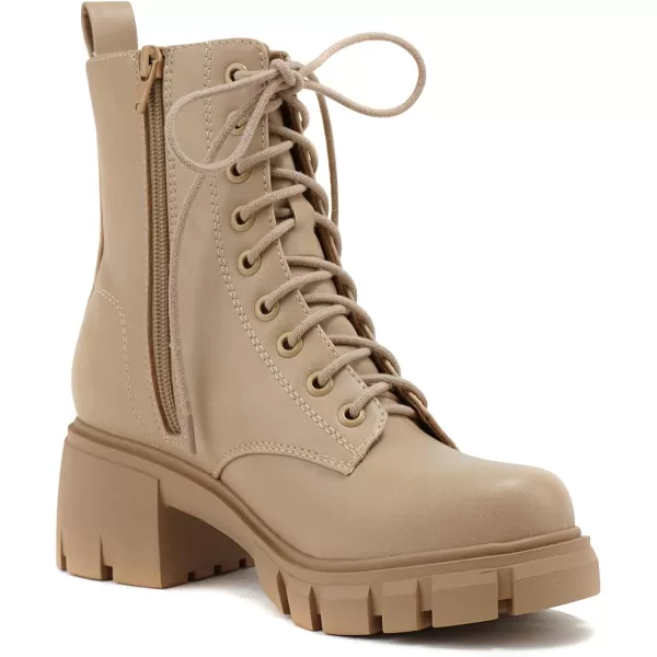 Soda TUNDRA  Women Lug Sole Lace up Fashion Combat Ankle Boot wSide ZipperLblond Pu