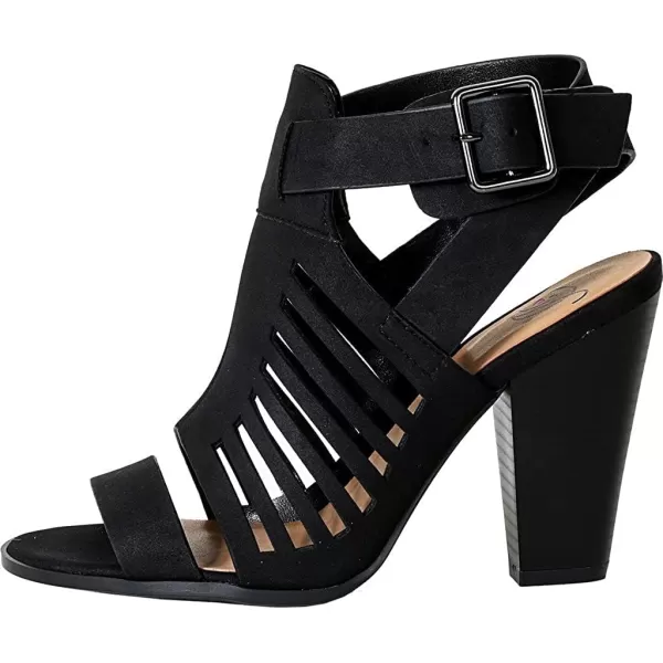 Soda Yummy  Gladiator Cutout Stacked Heel Sandal Shoes with Adjustable Ankle BuckleBlack