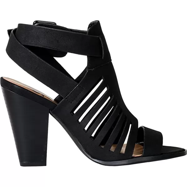 Soda Yummy  Gladiator Cutout Stacked Heel Sandal Shoes with Adjustable Ankle BuckleBlack