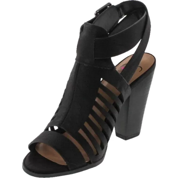 Soda Yummy  Gladiator Cutout Stacked Heel Sandal Shoes with Adjustable Ankle BuckleBlack Nub