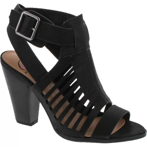 Soda Yummy  Gladiator Cutout Stacked Heel Sandal Shoes with Adjustable Ankle BuckleBlack Nub