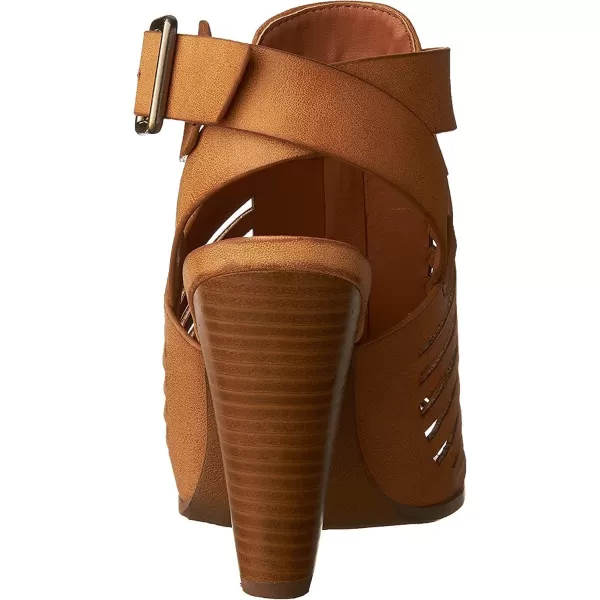 Soda Yummy  Gladiator Cutout Stacked Heel Sandal Shoes with Adjustable Ankle BuckleTan Pu