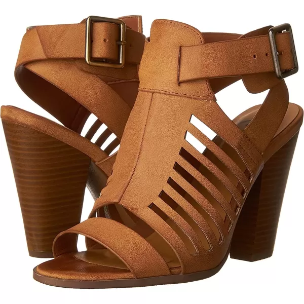 Soda Yummy  Gladiator Cutout Stacked Heel Sandal Shoes with Adjustable Ankle BuckleTan Pu