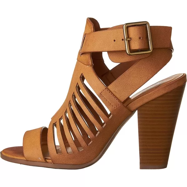 Soda Yummy  Gladiator Cutout Stacked Heel Sandal Shoes with Adjustable Ankle BuckleTan Pu