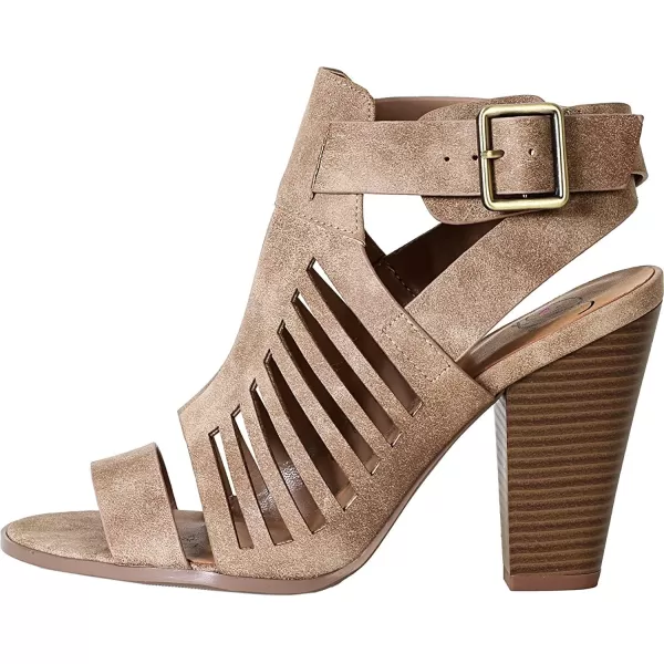 Soda Yummy  Gladiator Cutout Stacked Heel Sandal Shoes with Adjustable Ankle BuckleTaupe Pu