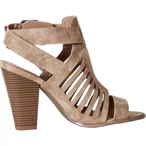 Soda Yummy  Gladiator Cutout Stacked Heel Sandal Shoes with Adjustable Ankle BuckleTaupe Pu