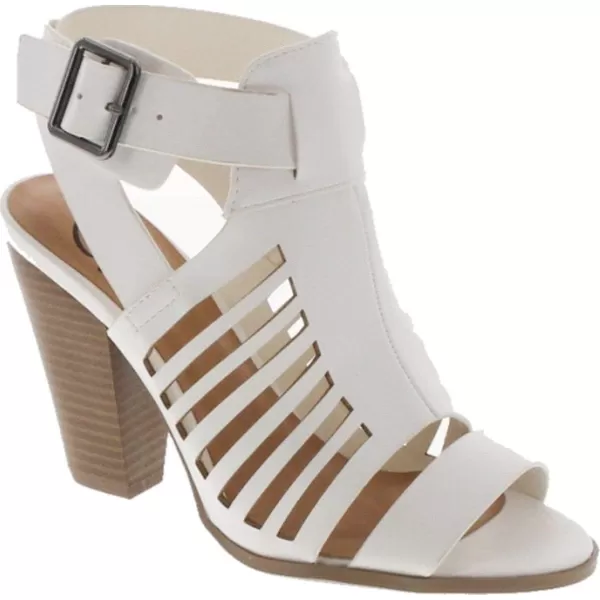 Soda Yummy  Gladiator Cutout Stacked Heel Sandal Shoes with Adjustable Ankle BuckleWhite