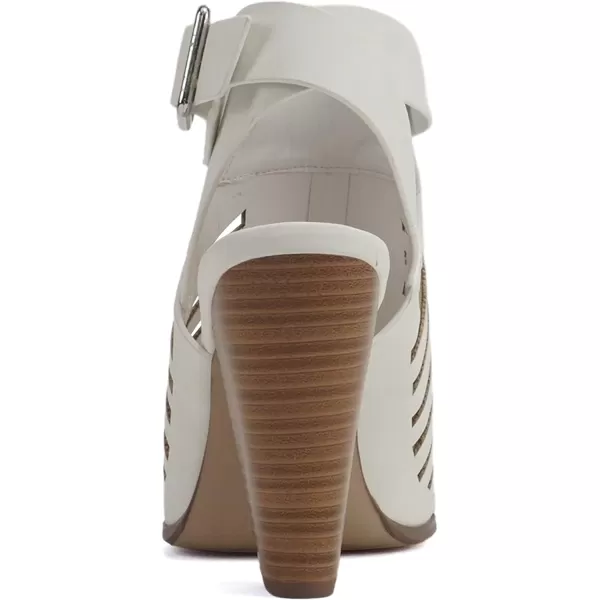 Soda Yummy  Gladiator Cutout Stacked Heel Sandal Shoes with Adjustable Ankle BuckleWhite Nubuck