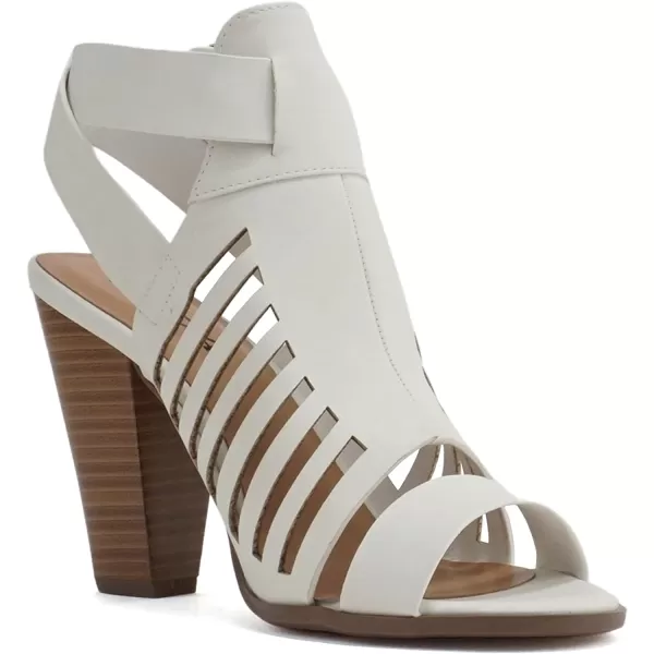 Soda Yummy  Gladiator Cutout Stacked Heel Sandal Shoes with Adjustable Ankle BuckleWhite Nubuck