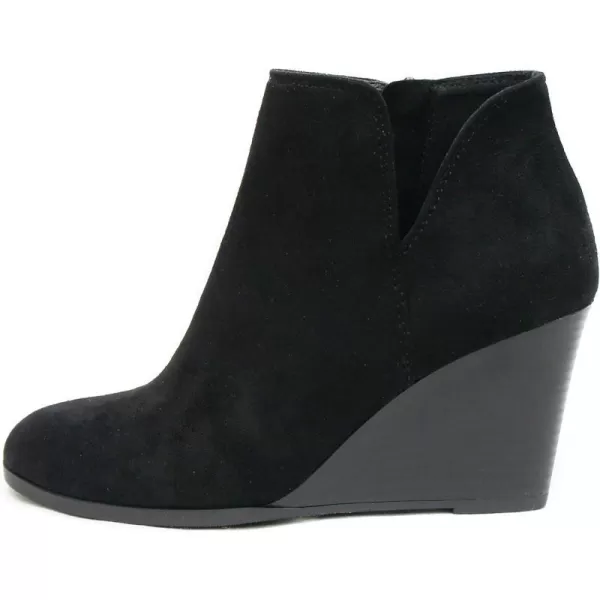 Soda Ability  Mid Ankle Bootie wSplit Shaft and Zipper Stacked Wedge HeelBlack