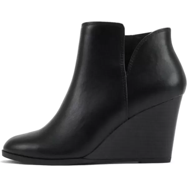 Soda Ability  Mid Ankle Bootie wSplit Shaft and Zipper Stacked Wedge HeelBlack Pu