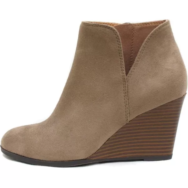 Soda Ability  Mid Ankle Bootie wSplit Shaft and Zipper Stacked Wedge HeelWarm Taupe