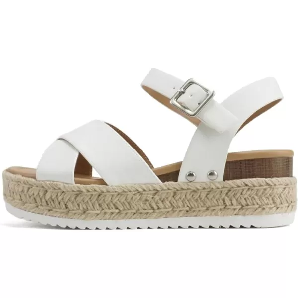 Soda FIRELY  Women Round Toe Crisscross Band Platform Espadrille Wedge Sandal with Adjustable Ankle StrapWhite Pu