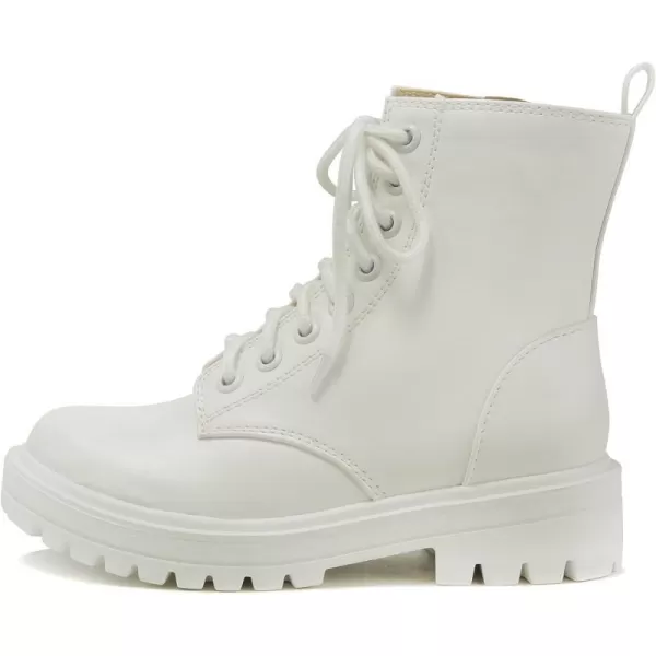 Soda FIRM  Lug Sole Combat Ankle Bootie Lace up wSide ZipperAll White