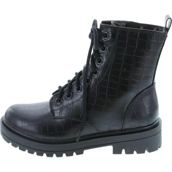 Soda FIRM  Lug Sole Combat Ankle Bootie Lace up wSide ZipperBlack Croco