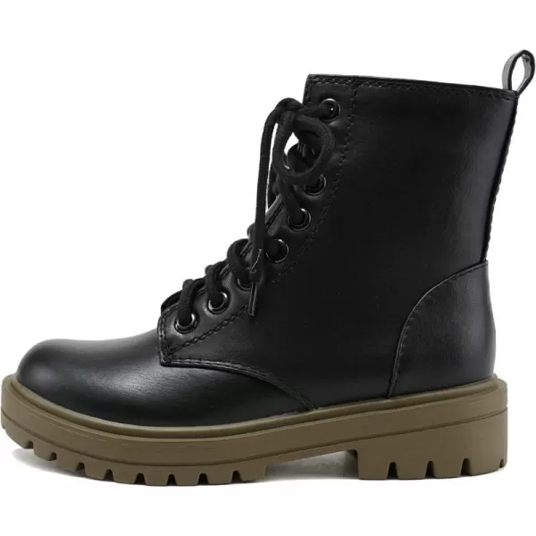 Soda FIRM  Lug Sole Combat Ankle Bootie Lace up wSide ZipperBlackForgreen