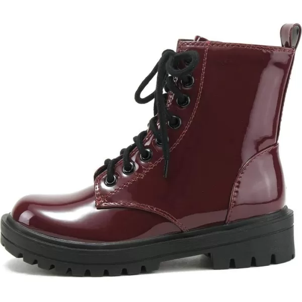 Soda FIRM  Lug Sole Combat Ankle Bootie Lace up wSide ZipperBurgundy Patent