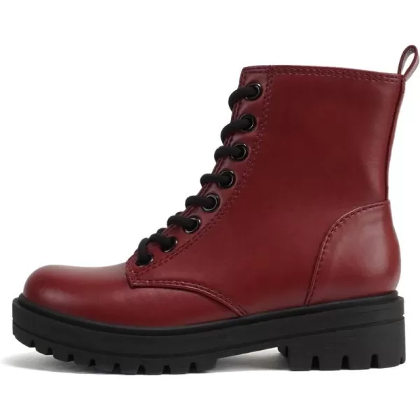 Soda FIRM  Lug Sole Combat Ankle Bootie Lace up wSide ZipperBurgundy Pu