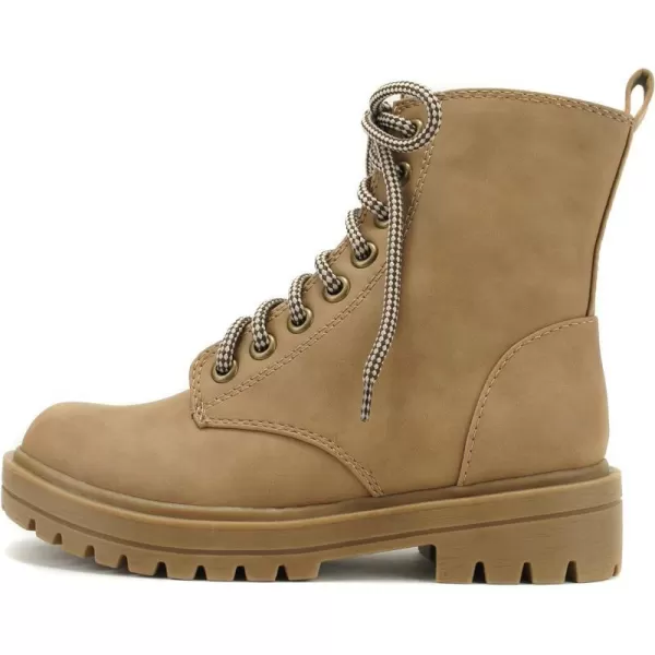 Soda FIRM  Lug Sole Combat Ankle Bootie Lace up wSide ZipperCamel