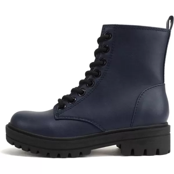 Soda FIRM  Lug Sole Combat Ankle Bootie Lace up wSide ZipperNavy Pu