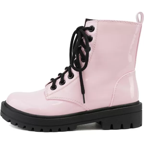 Soda FIRM  Lug Sole Combat Ankle Bootie Lace up wSide ZipperPopink Patent