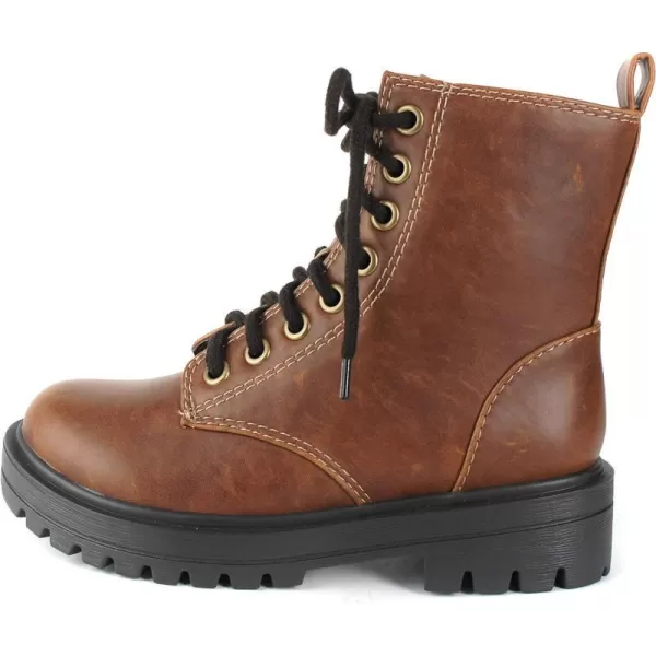 Soda FIRM  Lug Sole Combat Ankle Bootie Lace up wSide ZipperWhiskey