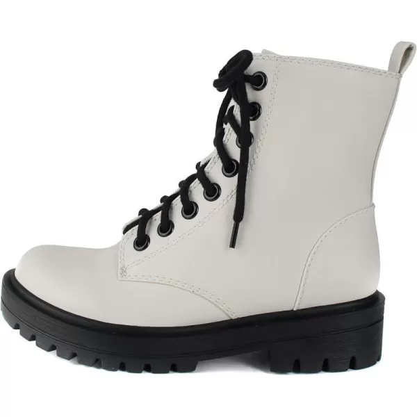 Soda FIRM  Lug Sole Combat Ankle Bootie Lace up wSide ZipperWhite