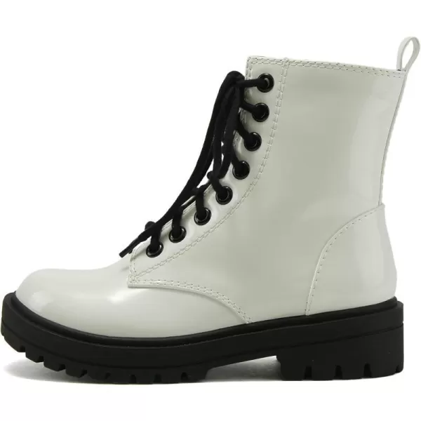 Soda FIRM  Lug Sole Combat Ankle Bootie Lace up wSide ZipperWhite Patent