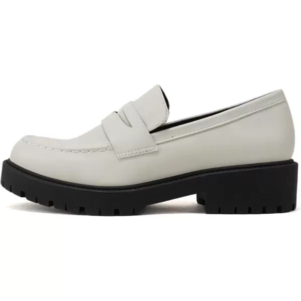 Soda HENDER  Women Round Toe Low Heel Lug Sole Platform Penny Loafer ShoeOff White Pu