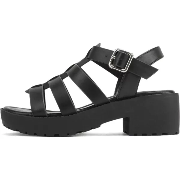 Soda NEOLA2  Little KidsChildrenGirls Open Toe Ankle Strap Low Heel Lug Sole Fisherman SandalBlack Pu