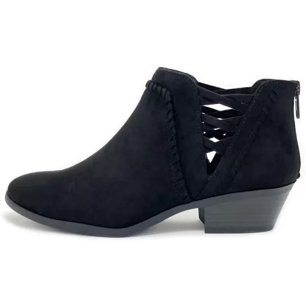 Soda Sincere Womens Low Ankle Heel Bootie with Elastic Cross StrapsBlack Imsu