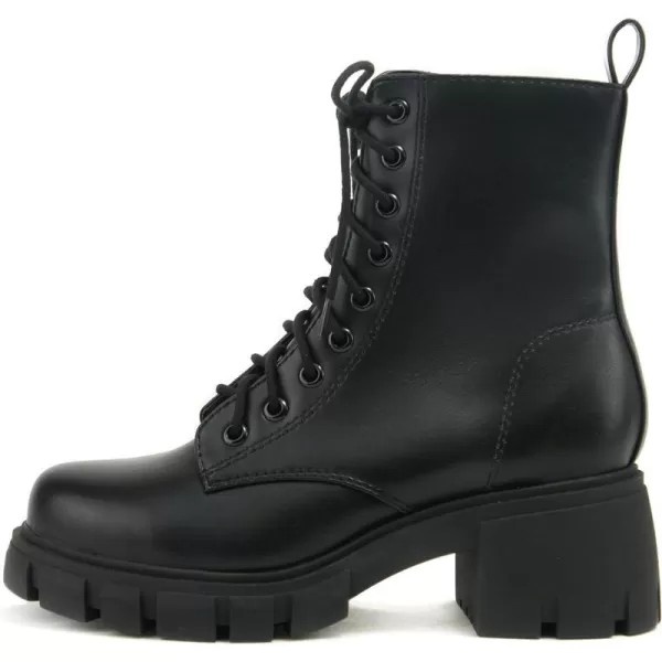 Soda TUNDRA  Women Lug Sole Lace up Fashion Combat Ankle Boot wSide ZipperBlack