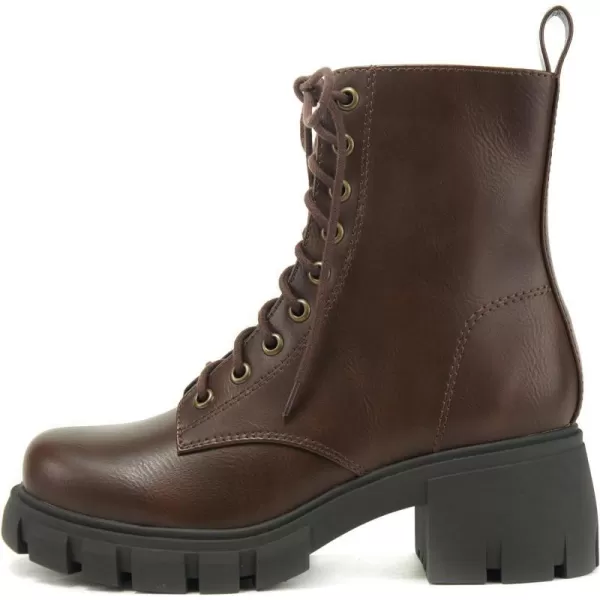 Soda TUNDRA  Women Lug Sole Lace up Fashion Combat Ankle Boot wSide ZipperBrown