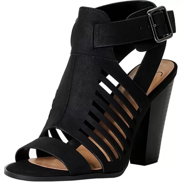 Soda Yummy  Gladiator Cutout Stacked Heel Sandal Shoes with Adjustable Ankle BuckleBlack