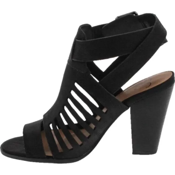 Soda Yummy  Gladiator Cutout Stacked Heel Sandal Shoes with Adjustable Ankle BuckleBlack Nub