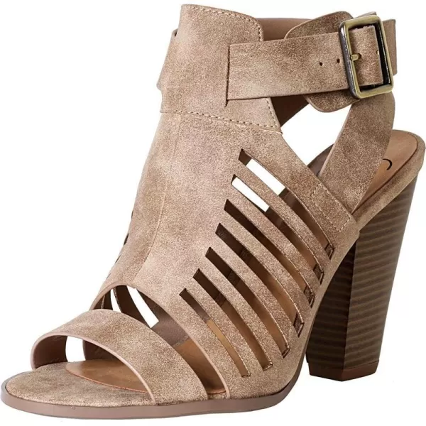 Soda Yummy  Gladiator Cutout Stacked Heel Sandal Shoes with Adjustable Ankle BuckleTaupe Pu