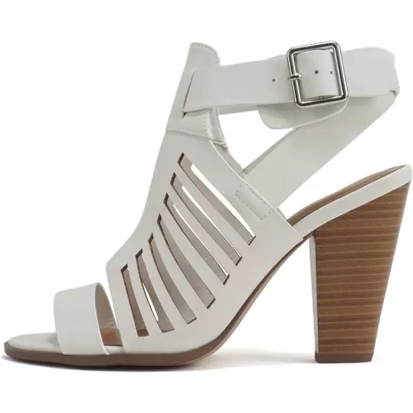 Soda Yummy  Gladiator Cutout Stacked Heel Sandal Shoes with Adjustable Ankle BuckleWhite Nubuck