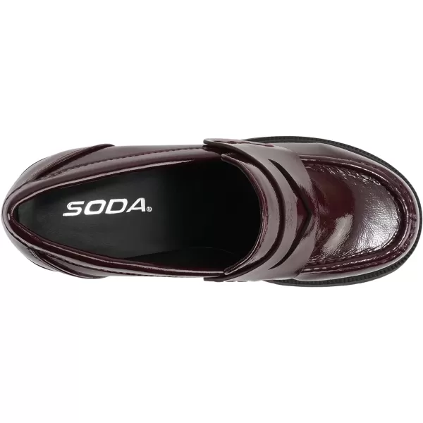 Soda AMP  Women Round Toe SlipOn Lug Sole High Heel Penny Loafer ShoeBurgundy Patent