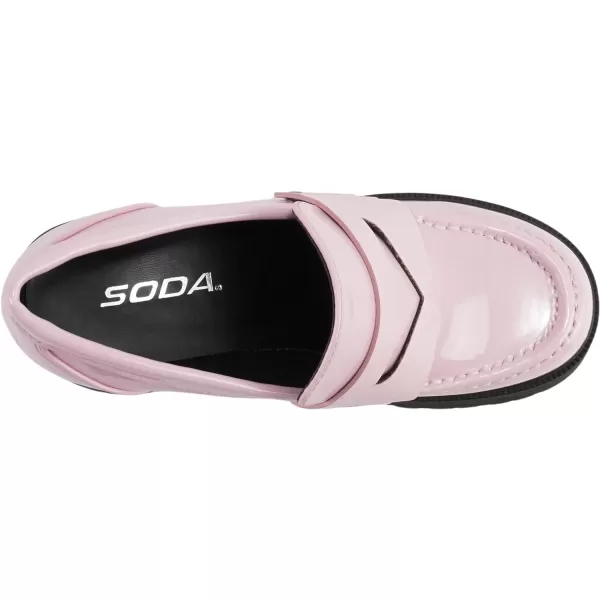 Soda AMP  Women Round Toe SlipOn Lug Sole High Heel Penny Loafer ShoeLight Pink Patent