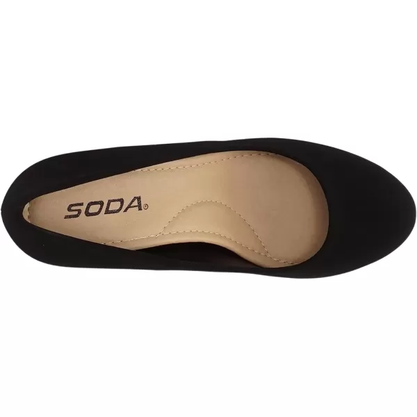 Soda ANDI  Women Closed Round Toe SlipOn Comfortable Cushion Insole Mid Heel Pump ShoeBlack Nubuck