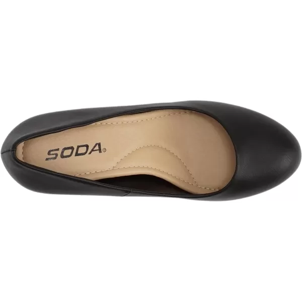 Soda ANDI  Women Closed Round Toe SlipOn Comfortable Cushion Insole Mid Heel Pump ShoeBlack Pu