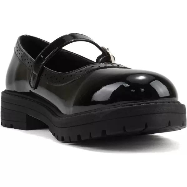 Soda FLIP2  Little KidsChildrenGirls Round Close Toe Wingtip Mary Jane Buckle Strap Lug Sole Low Heel ShoeBlack Patent