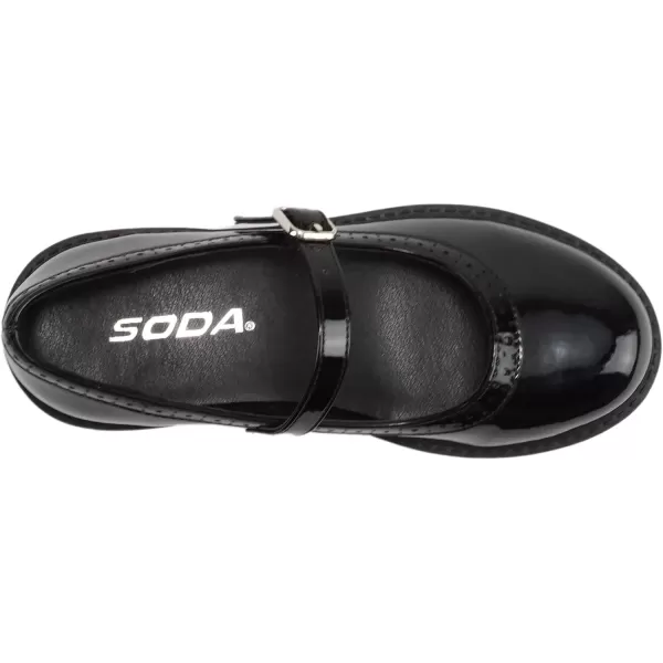 Soda FLIP2  Little KidsChildrenGirls Round Close Toe Wingtip Mary Jane Buckle Strap Lug Sole Low Heel ShoeBlack Patent