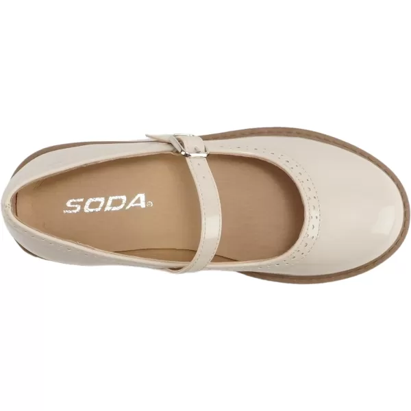 Soda FLIP2  Little KidsChildrenGirls Round Close Toe Wingtip Mary Jane Buckle Strap Lug Sole Low Heel ShoeBone Patent