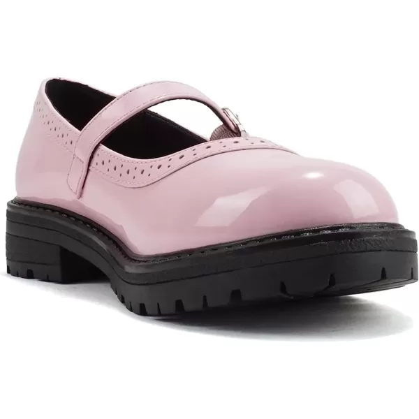 Soda FLIP2  Little KidsChildrenGirls Round Close Toe Wingtip Mary Jane Buckle Strap Lug Sole Low Heel ShoePowder Pink Patent