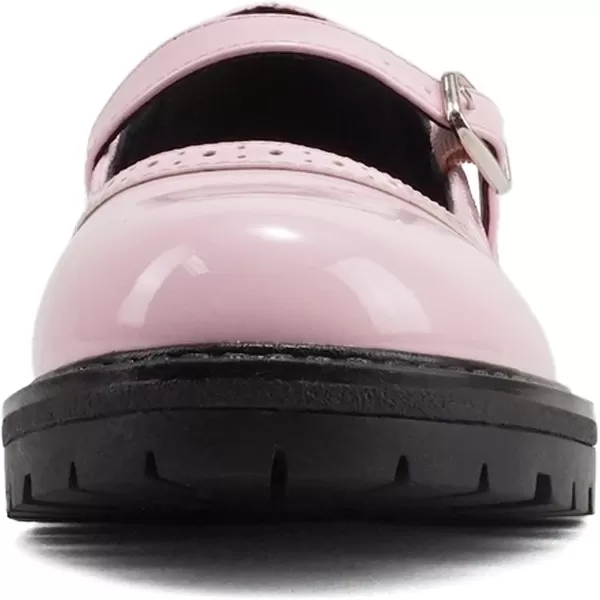 Soda FLIP2  Little KidsChildrenGirls Round Close Toe Wingtip Mary Jane Buckle Strap Lug Sole Low Heel ShoePowder Pink Patent