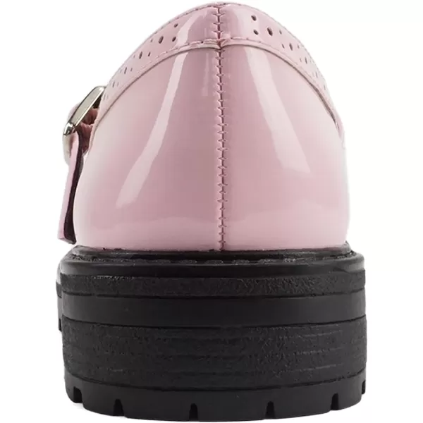 Soda FLIP2  Little KidsChildrenGirls Round Close Toe Wingtip Mary Jane Buckle Strap Lug Sole Low Heel ShoePowder Pink Patent